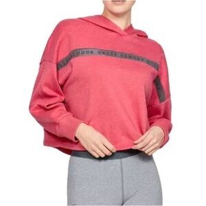 NWOT Under Armour Heathered Pink Loose Mesh Cropped Hoodie